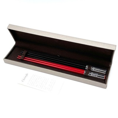 Christofle Uni versilbert Essstäbchen Set Schwarz & Rot Selten Besteck mit Etui