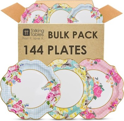 Talking Tables 144 X Pretty Floral Disposable Paper Plates Bulk Pack Afternoon