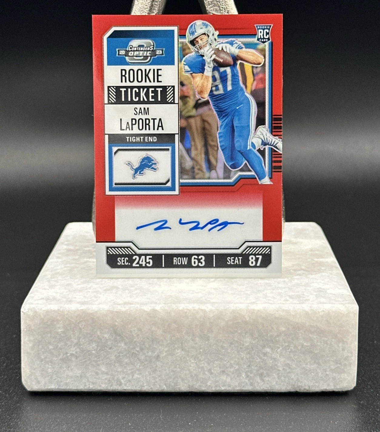 2023 Contenders Optic Sam LaPorta Red Prizm Rookie Ticket RC Auto /125 Lions NFL
