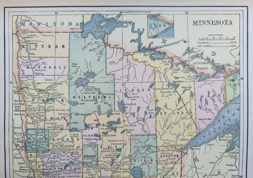 Mapa MINNESOTA 1892 11"x13" Antiguo Antiguo Original ROCHESTER BRAINERD MN De Colección Foto 2 de 4