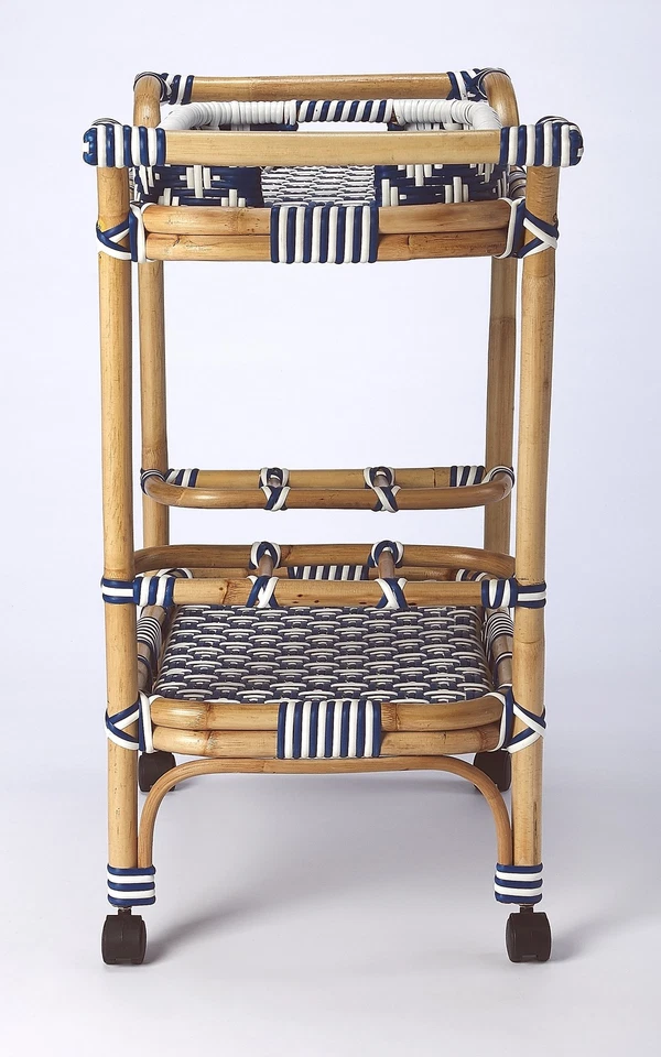 Serving Cart Kitchen Contemporary Blue Distressed Rattan Pe Plastic Weave - Image 4 of 4