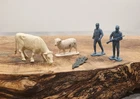1950s 60s toys-Marx-Fort Apache Toy Soldier, Cow (Marx)-Sheep (Auburn Rubber)