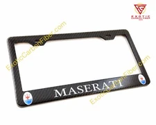 Maserati Colored Tridents & Silver Text Real Carbon Fiber license Frame 2x2