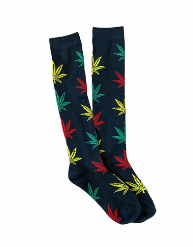 Marijuana Weed Leaf Print Knee High Socks Up to Knee Stockings 9-11 - Picture 9 of 21