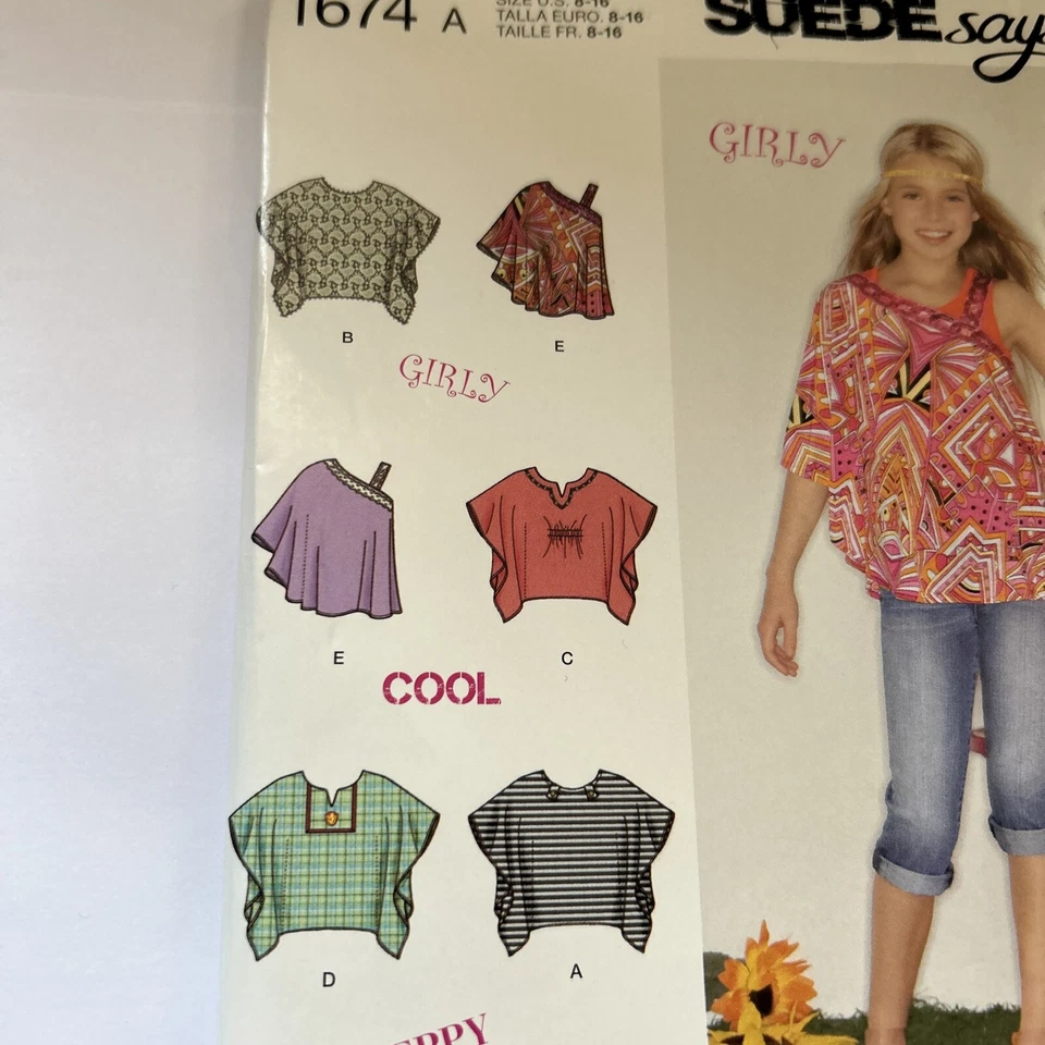 Simplicity 1674 Sewing Pattern Boho Pullover Tops Girls Sizes 8-16 UNCUT - Image 3 of 4