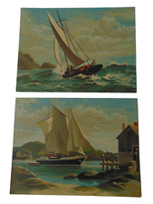 Lot of 2 finished vintage Paint by Numbers Sailboats nautical theme paintings