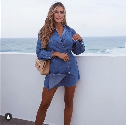 Zara Denim Asymmetric Wrap Dress Cotton 