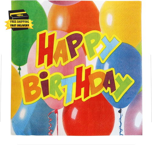 48-Count Happy Birthday Balloons Party Napkins, Dinner Size Disposable Paper Nap
