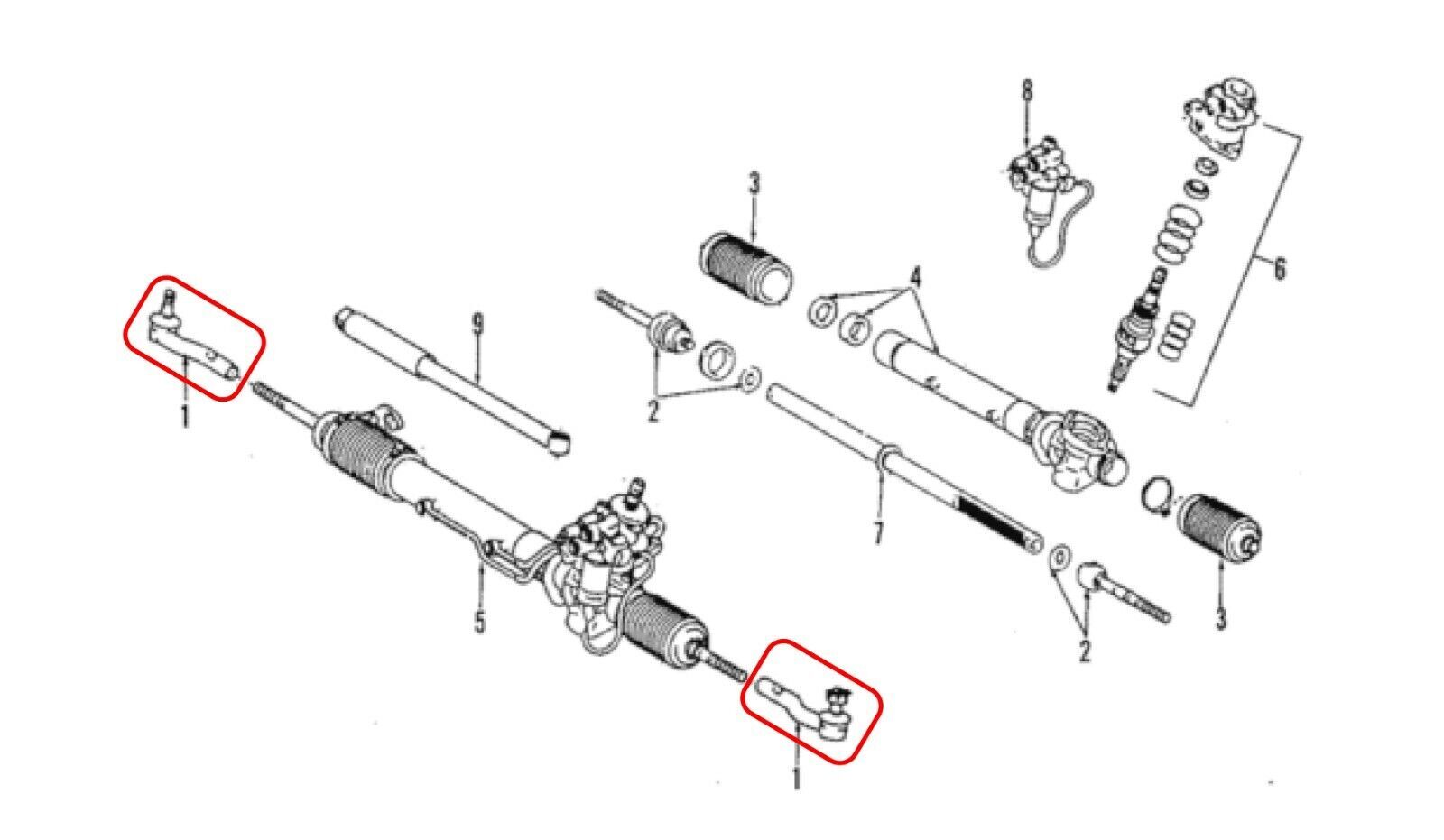 Toyota 19931998 Supra SC300 SC400 Left Outer Tie Rod End 4547019065