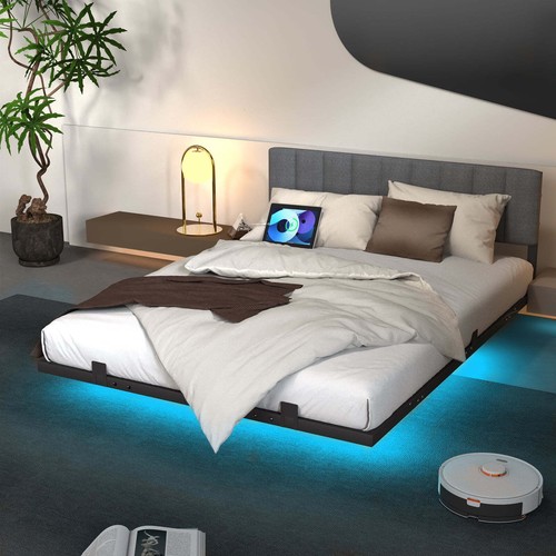 Base De Cama Metal Full Size Con Luz LED Estante Cabecero Moderna 2024 En Oferta - Picture 4 of 9