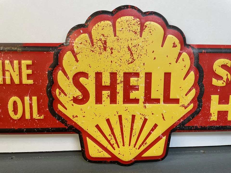 24" Reproduction Shell Gasoline SOLD HERE Gas Station Motor Oil ARROW Metal Sign - Image 4 of 4