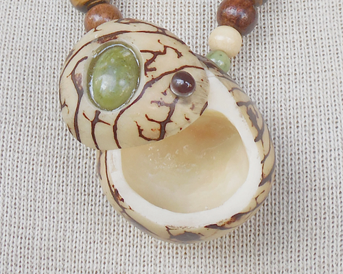 Unakite Tagua Pill Box Locket Secret Stash Necklace Serpentine Tigers Eye Jade - Picture 6 of 9