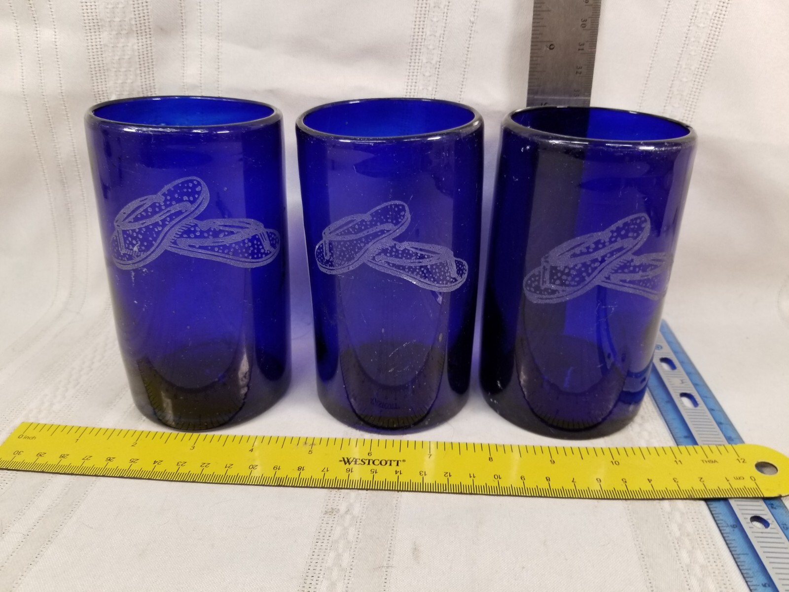 Sandals Etched Glass Drinking Glasses Set of 3 Blue Tumblers-image