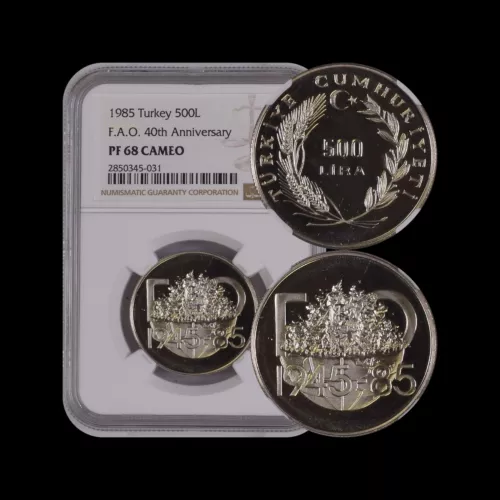 TURKEY. 1985, 500 Lira - NGC PF68 - Top Pop 🥇 FAO Anniversary RARE