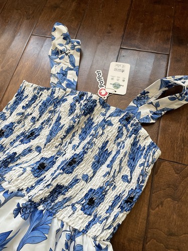 Blue Floral Ruffle Strap Dress For Women - Picture 2 of 4