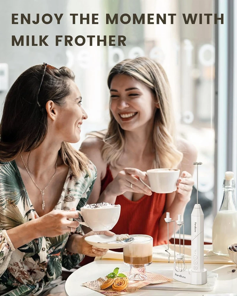Milk Frother, 3 Speeds Frother Wand Electric Whisk with Charging Base, Type C Re