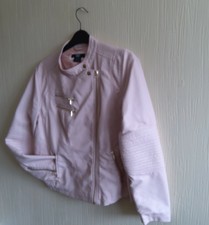 Joanna Hope Size 14 Pale Pink Faux Leather Biker Jacket Gold Zip Fastening