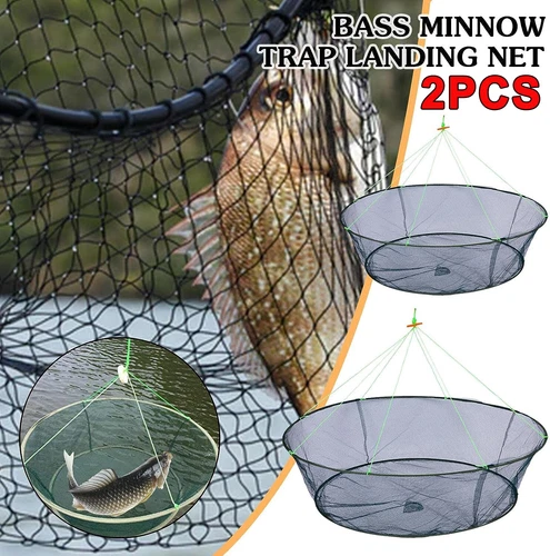 1/2PCS Foldable Drop Fishing Landing Net Trap Cage Prawn Bait Shrimp Pond Mesh - Picture 10 of 13