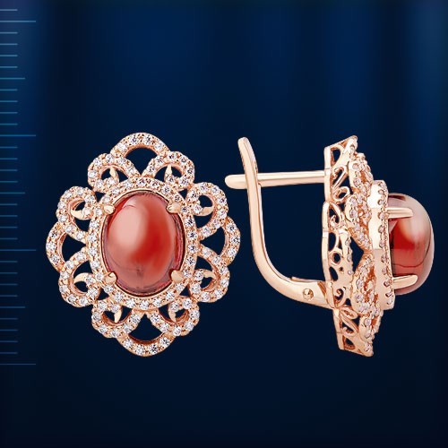 Ohrringe Mit Granat Oval Cabochon Rose Rotgold Gold 585 Und Cz Neu GläNzend-image