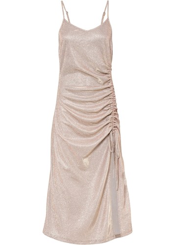 Shirtkleid Gr. 40/42 Champagner Damen Sommerkleid Midi Jerseykleid Armellos Neu
