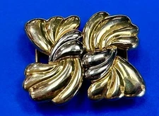 Douglas Paquette Signed Dp Two-Piece Interlocking Two Tone Flower Belt Buckle
