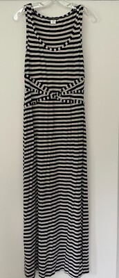Matty M Navy Oatmeal Striped Maxi Dress- Size M