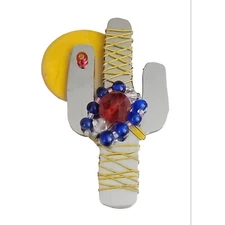 Liztech 1989 Vintage Mixed Media Cactus Pin, Signed M423