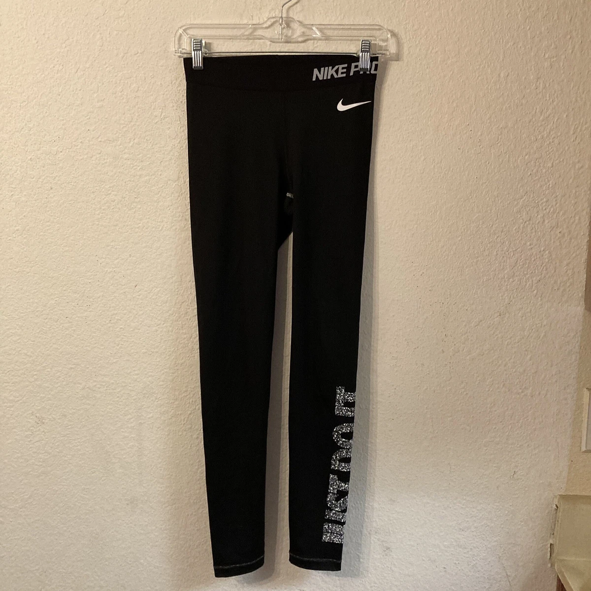 Nike Pro Jogging Pants Womens Small Black Logo Dry Fit Just Do It On Leg