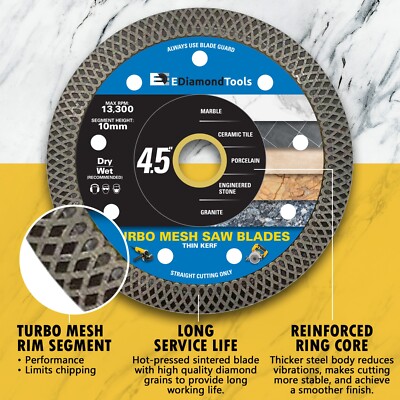 Turbo Mesh Saw Blades for Porcelain and Stone, 10mm Segment Height