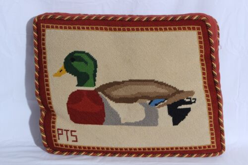 Vintage Duck Needle Point Throw Pillow Mallard Duck Small - Picture 1 of 11