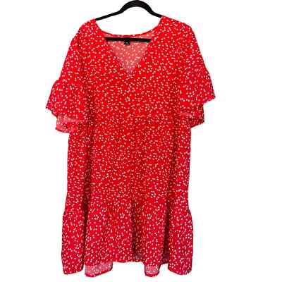 Shein Curve Dress Womens Plus Size 2X XXL Red White Hearts V-neck