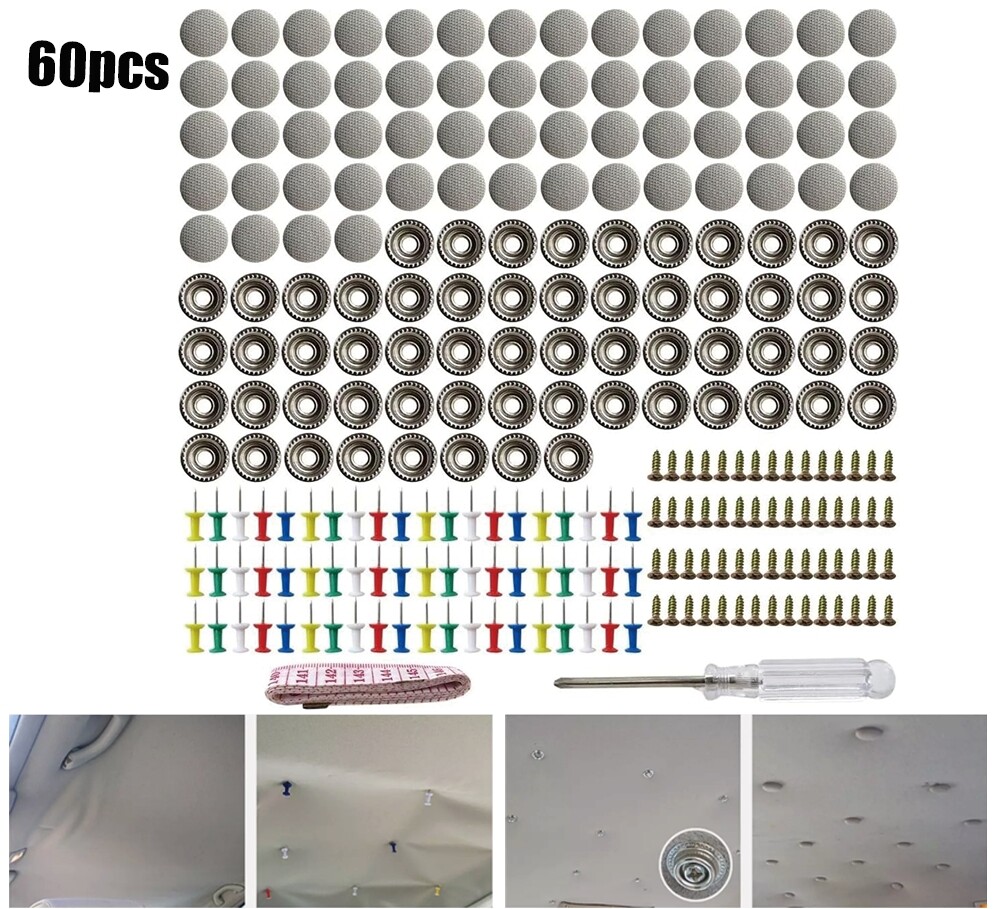 60Pcs Car Roof Liner Ceiling Repair Buckle Sagging Headliner Pins Rivet Snap Kit
