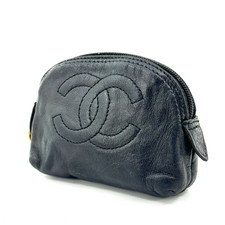 CHANEL Coin Case Mini Pouch Leather Lambskin Black Authentic