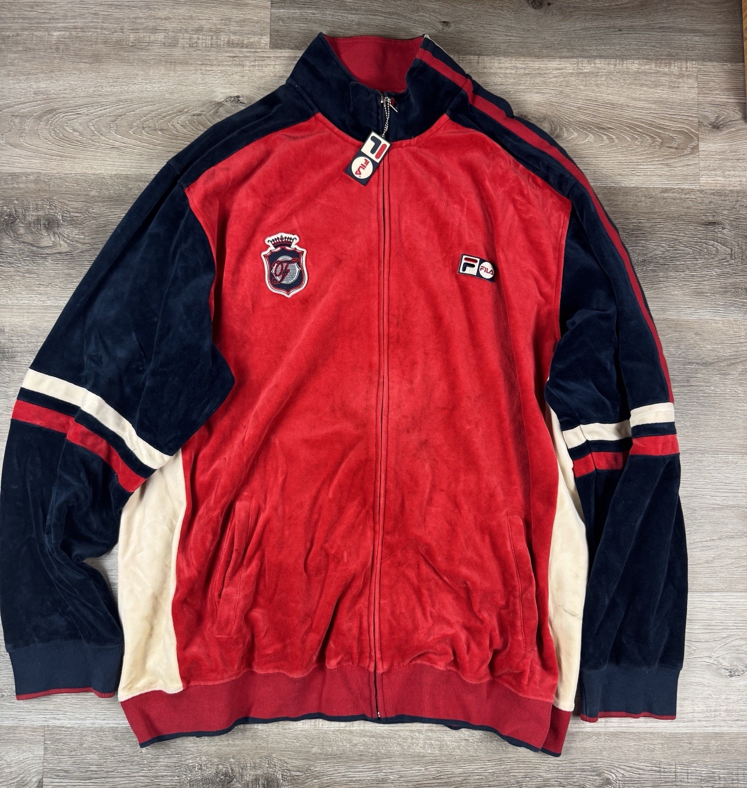 Giacca da pista Fila Velour full zip uomo 3XL blu streetwear hip hop tempo libero Y2K