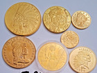 7 SKELITON GARGOYLE GRIM REAPER TOKENS Gold Plated Metal Token Coins  — photo 1