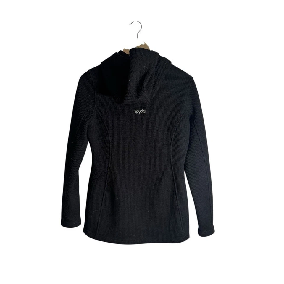 Chaqueta Spyder Para Mujer Cremallera Completa Tejida Informal Exterior Top Negra Con Capucha Talla Mediana Foto 2 de 4