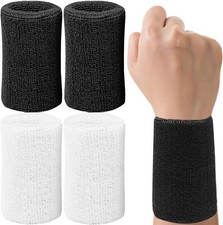 6" Wrist Sweatbands Tennis Wrist Bands Absorbent Sweat Band Black White 4 Pack