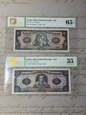 1982 10 Sucres TQG 65 & 1979 5 Sucres TQG 55 Notes Banco Central Del Ecuador￼