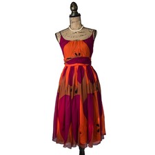 Anna Sui Silk Party Dress Circa 2000 Sliced Pear-Print Wine Made in USA: Size 2