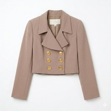 Cache Crop Jacket Tan Gold Button Blazer Office Siren Coquette Mob Wife Size 4