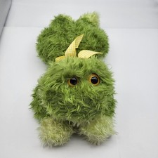 Vintage Animal Adventure Green Shaggy Stuffed Frog Plush Yellow Green Eyes Lovey