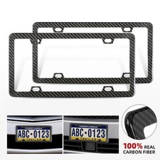 Pair Real Carbon Fiber Finish 4 Holes Slim License Plate Frame Wuv Resistant