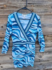 Lovely Blue Michael Kors Ocean Wave Long Sleeve Knee Length Dress