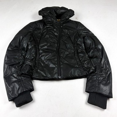 Cropped Black Puffer Jacket Glossy Hooded Minimal Y2K Futuristic Archive