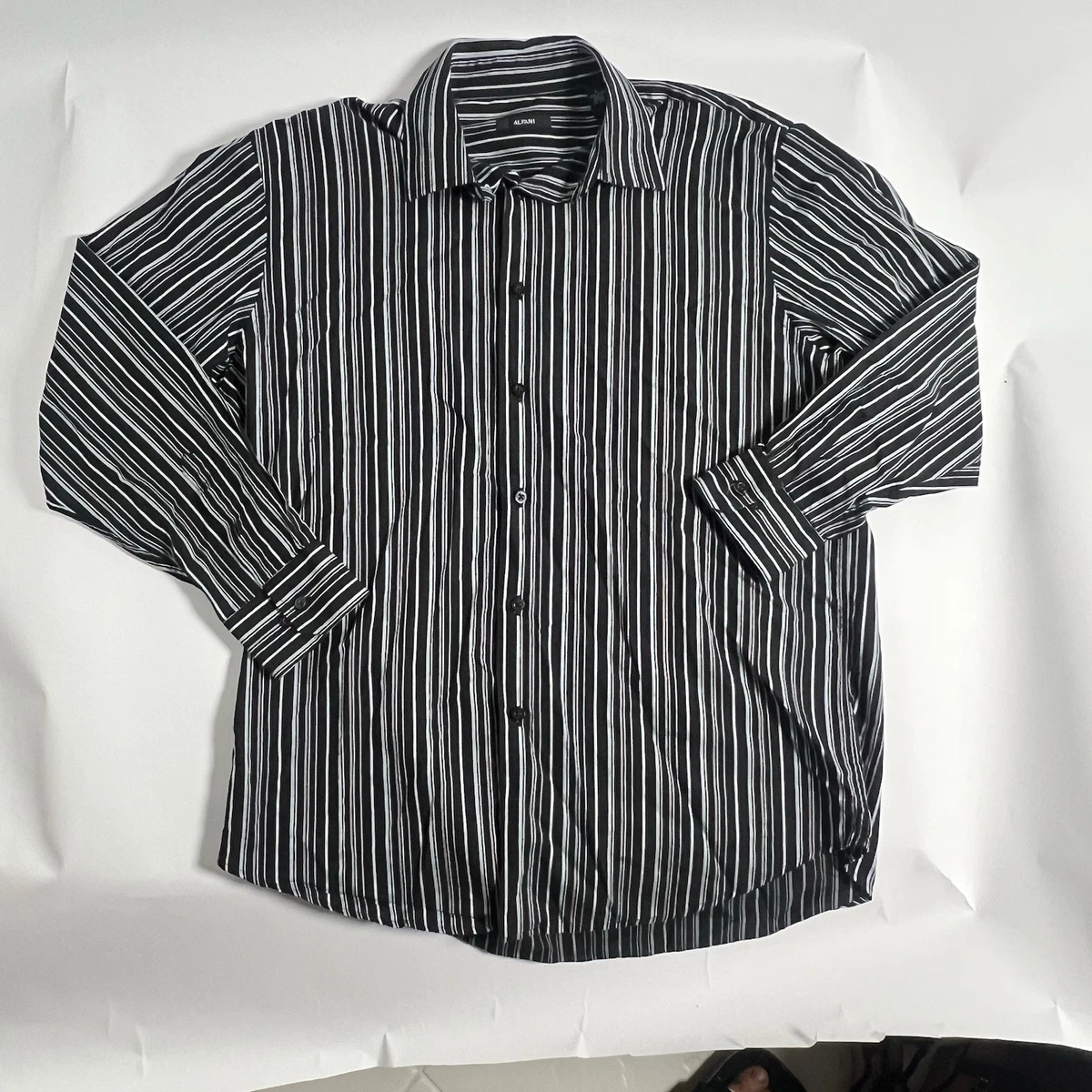 mens black and white striped dress shirt Black Stripe Print Shirt  Perry Ellis