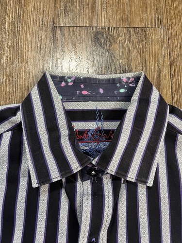 Camicia Robert Graham viola nera manica lunga M modello astratto polsino infradito uomo - Foto 4 di 13