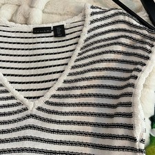 Tahari M White Black Crochet Knit Semi Sheer Stretch Resortcore Sweater Dress