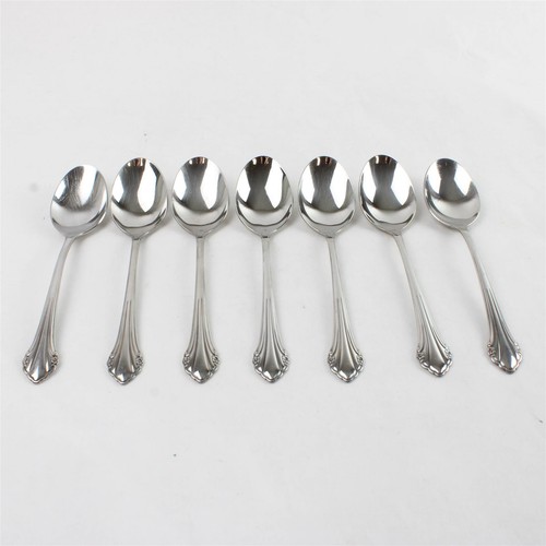 Set of 7 Oneida Repose Stainless Oval Place/Soup Spoons 7" 