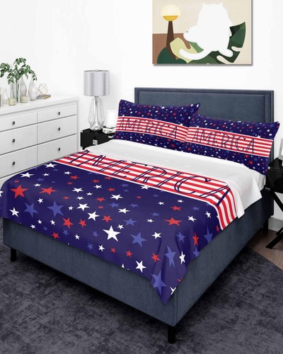 4th of July Patriotischer Stern auf marineblauen flachen Laken Bettwäsche Top Sheet - Queen... - Bild 3 von 7