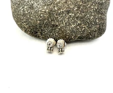 Vintage Rhinestone Two Tone Caviar Earrings Sterling Silver 925